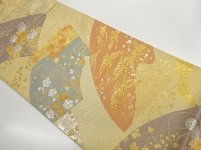 JAPANESE KIMONO / FUKURO OBI / WOVEN CRANE & PLANT 
